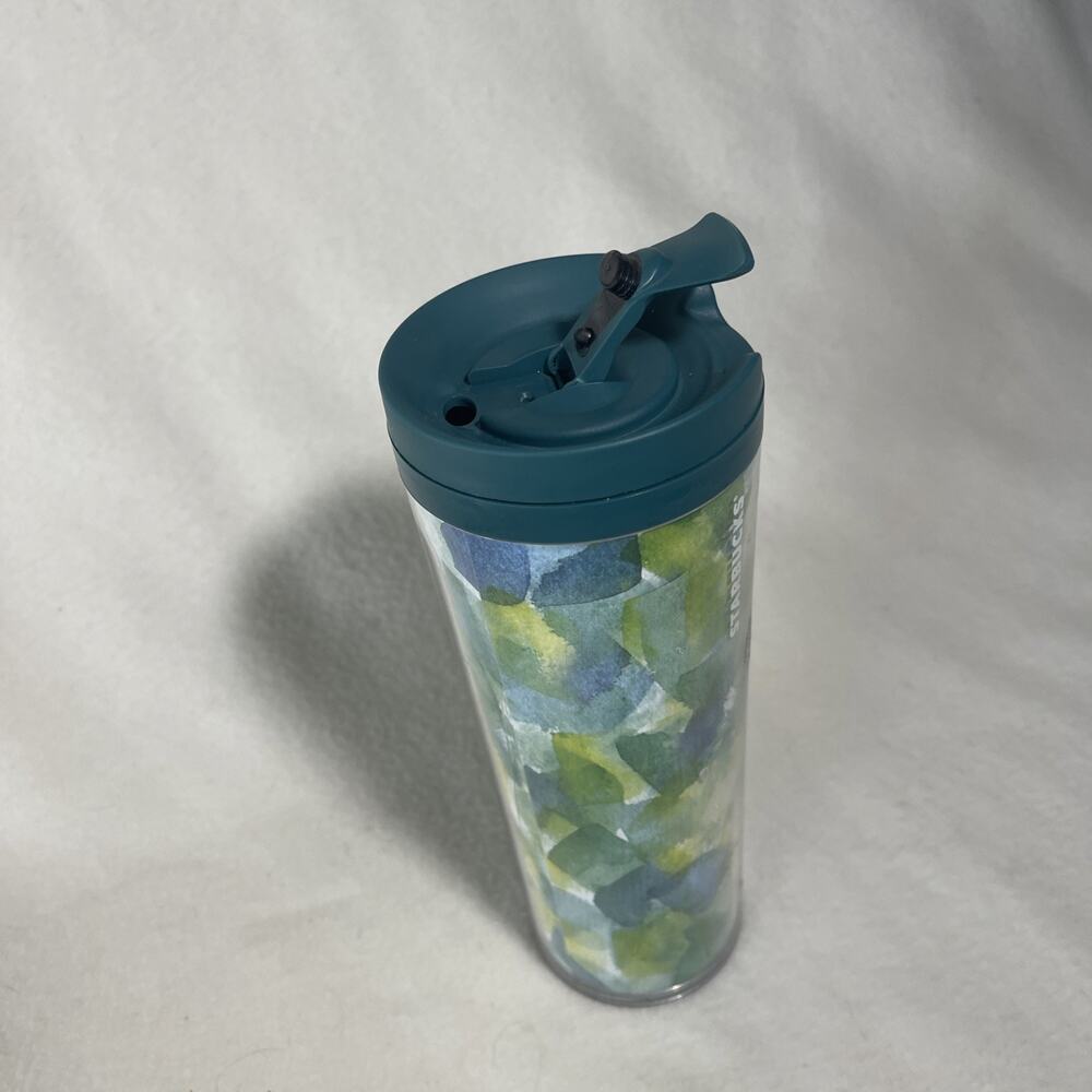 Starbucks Coffee 2012 Travel Tumbler 16 oz Insulated Cup Abstract Green and Blue - Picture 3 of 5